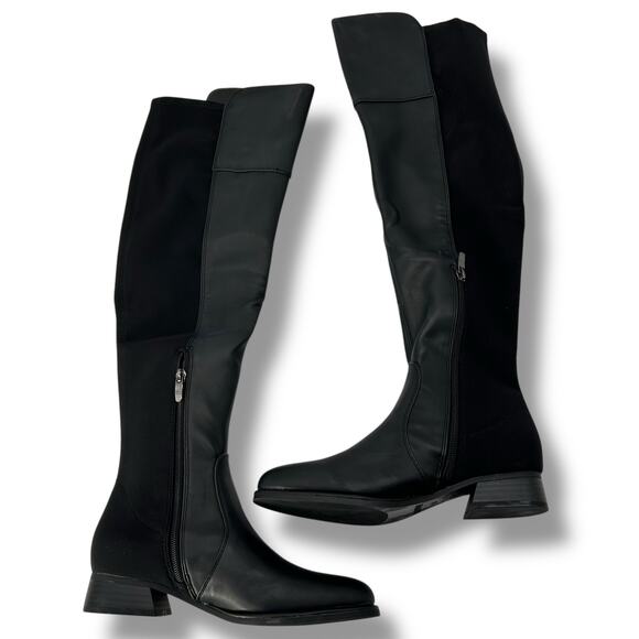 NEW Marc Fisher Black Over The Knee Boots Size 6.5 Sleek Equestrian Stretch - Picture 4 of 8